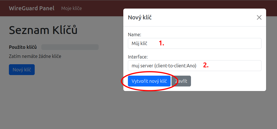 Vyplnit formulář o novém klíči